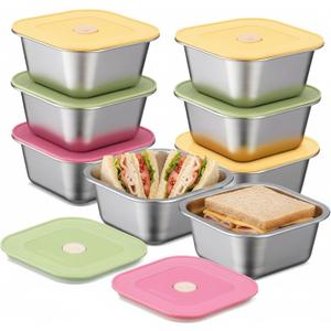 8 Pack 24oz 304 Sandwich Containers Stainless Steel Sandwich Box with Airtight Lids Reusable Metal Food Storage Container Lunch Boxes Freezer Dishwasher Safe for Fruits Snacks Picnic