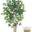 Artificial Ficus Tree, 5ft Tall Silk Fake Ficus Leaves Plant with Basket, Indoor Outdoor Faux Greenery Tree for Home Garden Office House Livingroom Dcor