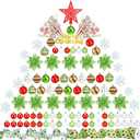 129 Pcs Christmas Tree Decorations Set Lime Green Red Christmas Ball Ornaments Plastic Snowflake Ornament Glitter Poinsettia Xmas Flowers Berry Tinsel Star Tree Topper for Xmas Trees Holiday Decor (Bright Style)
