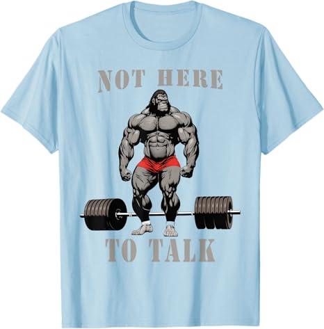 Gorilla Dumbbell T Shirt Workout Gym Gorilla Bodybuilder Ape T-Shirt, XS, Baby Blue 