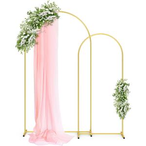 Pureegg Metal Arch Backdrop Stand Set - Set of 2 (7.2ft/6.0ft), Gold Wedding Stand with Stable Base, Elegant Backdrop Cover for Party, Birthday, Baby Shower, Graduation, Easy to Assemble