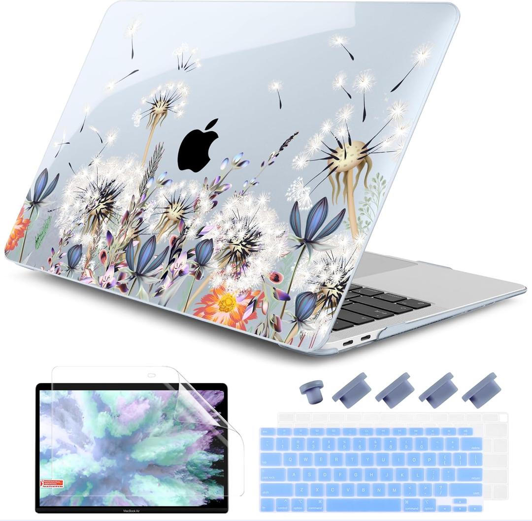 DONGKE for MacBook Air 13 Inch Case 2021-2018, Compatible with A2337 M1 A2179 A1932 Support Retina Display & Touch ID, Hard Shell Plastic Cover with Keyboard Skin - Dandelion