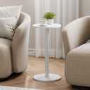 Homleke 12" Round Side Table, Solid Wood Pillar with Wood Top & Base, Small Drink Accent Table for Living Room, Bedroom, Sofa & Office, Easy Assembly, White