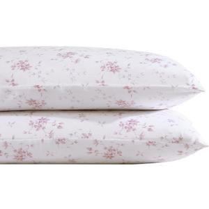 Laura Ashley Home - Standard Pillowcase Set, Cotton Sateen Bedding, Smooth & Wrinkle-Resistant (Garden Muse Pink, 2 Piece)