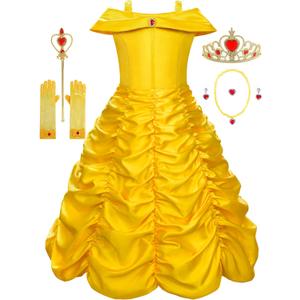 Princess Costume Dresses for Girls Costumes Halloween Cosplay Birthday Outfit Yellow (Yellow), 

Size: 4(120)