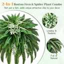 Livole 2 Pcs 60" 2-in-1 Fake Ferns with Spider Plant, Artificial Ferns for Outdoors Large Faux Boston Fern with 118 Branches Realistic UV Resistant for Planter Indoor Home Garden Porch Hanging Decor