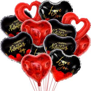 KatchOn, Happy Valentines Day Balloons - 18 Inch, Pack of 12 | Black and Red Heart Balloons, Valentines Day Decorations | Love You Balloons, Heart Shaped Balloons, Romantic Decorations Special Night