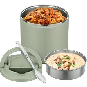 40oz Insulated Food Jar-Say Goodbye to Spills&Cold Meals|QuickLift Airtight Leak-Proof Lid Thermo for Hot Food, Wide Mouth Soup Thermos Lunch Box Container Adults|Stainless Steel with Folding Spoon (Green)