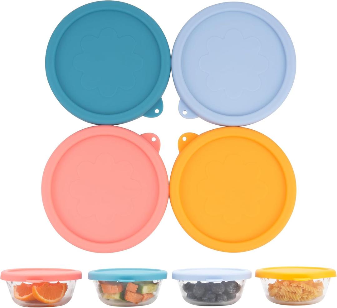 4 PCS Silicone Replacement Lids for Pyrex Glass Custard Cups 10oz, Reusable Silicone Lids for Food Storage, Food Covers, Dishwasher Freezer Microwave Safe (Container NOT Included)