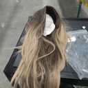 testar Long Straight Ombre Blonde Wigs for White Women Dark Brown to Blonde Highlights Silky Hair Synthetic Middle Part Wigs for Daily Use Lace Closure Natural Hairline 26 IN