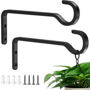 Saffruff Heavy Duty Plant Hooks for Wall: 6-Inch 2 Pack Plant Hangers Outdoor, Hold 35lb, Bird Feeder Hanger for Outside, Iron Planter Brackets for Hanging Baskets, Wind Chime, Lantern, Metal - Black
