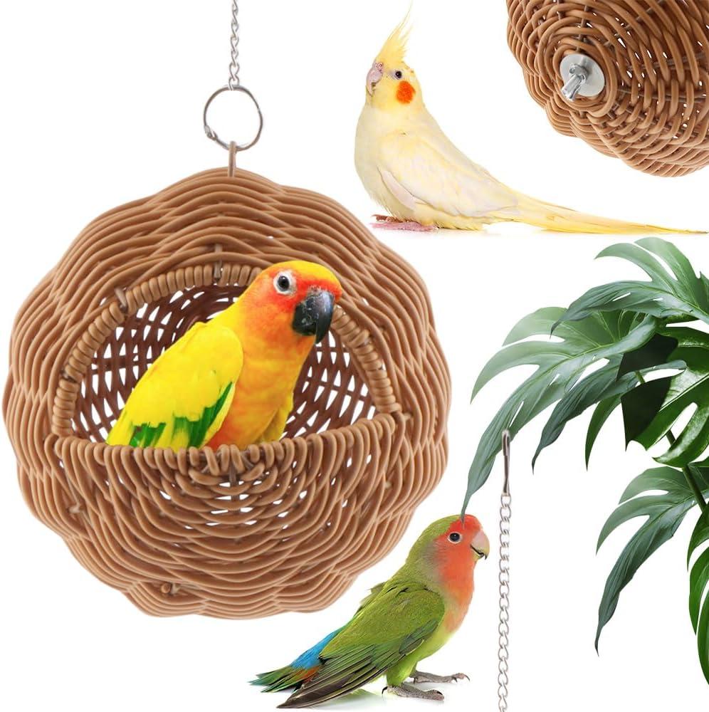 VTurboWay Rattan Bird Nest with Swing Chew Resistant Hammock Style Nest House Parrot Egg Laying and Breeding Nest for Parrots Cockatiels Budgerigars Finches Canaries