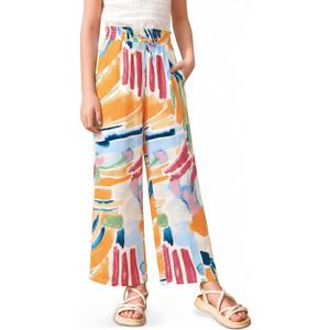 Girls Summer Floral Wide Leg Pants High Waisted Flowy Dress Trousers with Pockets for School Lounge Beach 5-14 Years