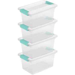 Sterilite 4-Pack Clip Box, Stackable Clear Plastic Bins with Latching Lids, Medium - Writing, Arts or Crafts Supplies Storage Containers for Home, Office, Classroom and Workshop Organization