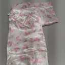 Ekouaer Womens Lace Satin Pajama Set Button Down Pj Shorts Set Bridesmaids Getting Ready Outfits Casual Sleepwear (Large, Pink Bow Hydrangea)