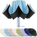 Bodyguard Inverted Umbrella - Large Windproof for Rain & Sun, Compact Reverse With Reflective Stripe, Teflon-Coated for Women Men, Travel Folding With Cover Bag (46 IN, UV Sky Blue)