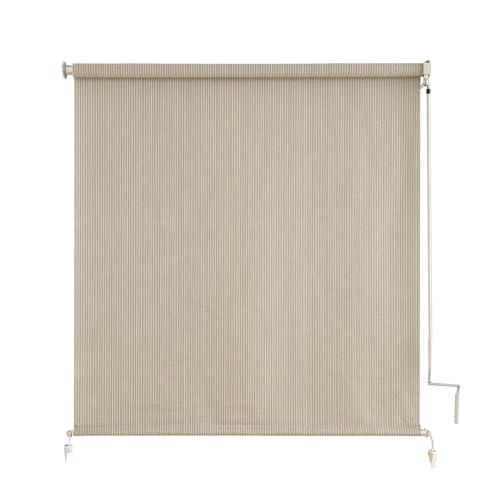 sunoff Outdoor Roller Shades for Porch, Cordless Patio Roller Up Blinds with Shade Cloth for Gazebo Pergola Balcony Backyard, 2 Poles & 1 Fabric, Sesame, 72" Wx96 H