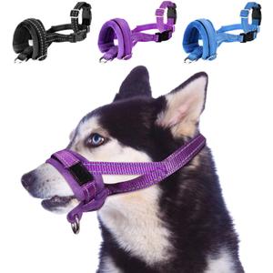 SlowTon Soft Dog Muzzle, Adjustable Padded Nylon Muzzle for Large Medium Dogs Anti Chewing Barking Biting, Allow Dog Pant & Drink (Purple, M)