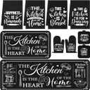 Fourluoo 10 Pcs Farmhouse Kitchen Decor Sets 4 Kitchen Dish Towels 2 Vintage Pot Holders 2 Oven Mitts Glove 2 Rustic Non Slip Rugs and Mats for Floor Home Decorations Accessories Mom Gifts