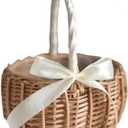 Vctitil Wicker Rattan Flower Basket,Wedding Flower Girl Basket Hand Woven Flower Basket Decoration,Candy Storage Basket Home Decoration(S,white)
