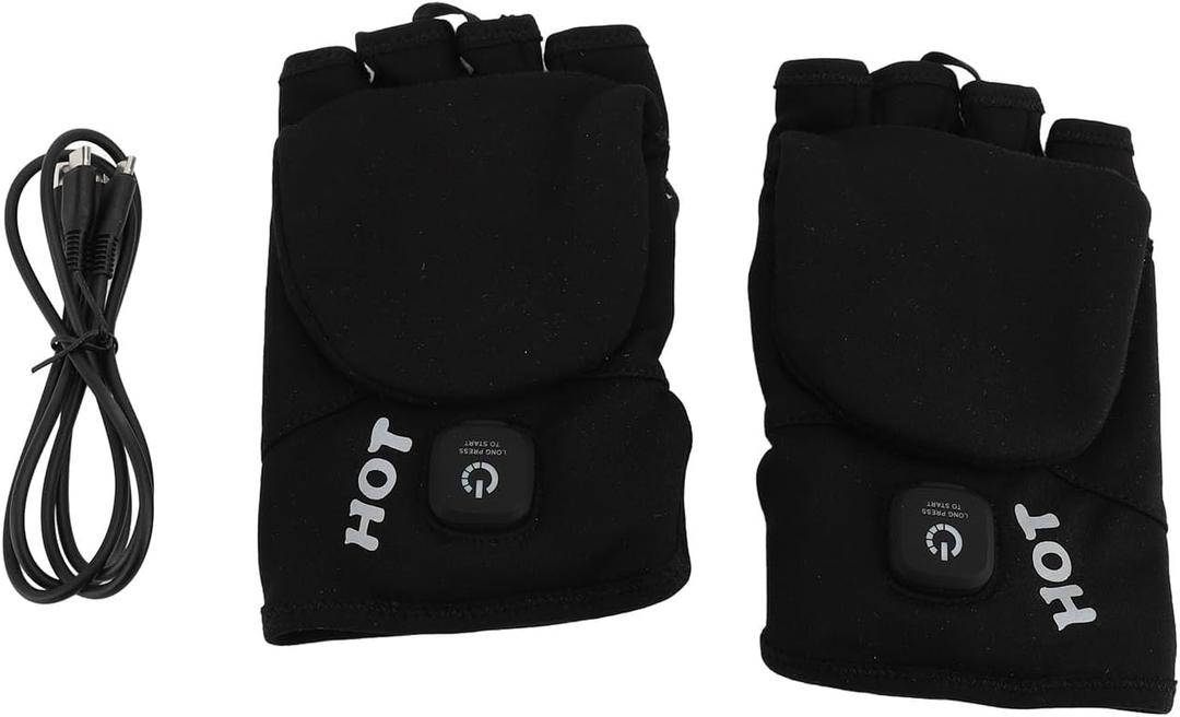 Heated Work Gloves Half Finger Heated Gloves USB Rechargeable Electric Gloves Heated Timing Temperature Control Heated Winter Hand Gloves for Outdoor (Large)