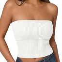 LILLUSORY Women’s 2026 Summer Strapless Tube Tops Y2K Stretchy Bandeau Crop Clothes for Beach Vacation and Going Out White S