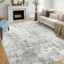 RELEANY Washable Area Rugs 8'x10' Non-Slip Modern Abstract Soft for Living Room Entryway Bedroom Nursery, Print Pattern, Gray White Grey