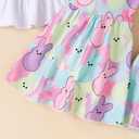 Noubeau Toddler Baby Girl Easter Outfits Ruffle Letter Rabbit Print Dress Shirt Top Leopard Bell-Bottom Flare Pant Headband (White), Size 9-12M