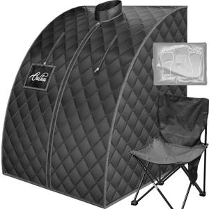 ouluu Infrared Saunas for Home, Portable Dry Sauna with Heating Foot Pad, Infrared Sauna with Sauna Chair, 2.6 x 2.6 x 3.5, Black and Blue