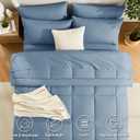 CozyLux Oversized Queen Comforter Sets Dusty Blue, 7 Pieces Bed in a Bag, Ultra-Soft All Season Bedding Sets with Stitch Quilted Comforter, Flat Sheet, Fitted Sheet, Pillowcases, Grayish Blue