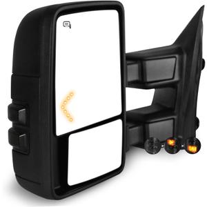 AERDM Towing Mirrors Fit for 1999-2016 Ford F250 F350 F450 F550 Super Duty Side Mirrors Power Adjustable Heated glass with Smoked Turn Signal Light Manual Folding Black LH