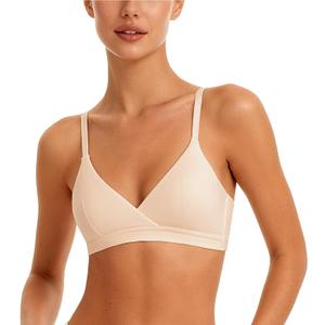 Modal Cotton Bra Chest-Wireless Thin Padded Breathable Comfortable Bras for Everyday Triangle Bralette for AAA-B Cup (L)
