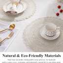6 x SHACOS Round Placemats Set of 6 Boho Braided Bordered Place Mats 15 inch for Dining Tables Wedding Holiday Party (Ivory Bordered, 6)