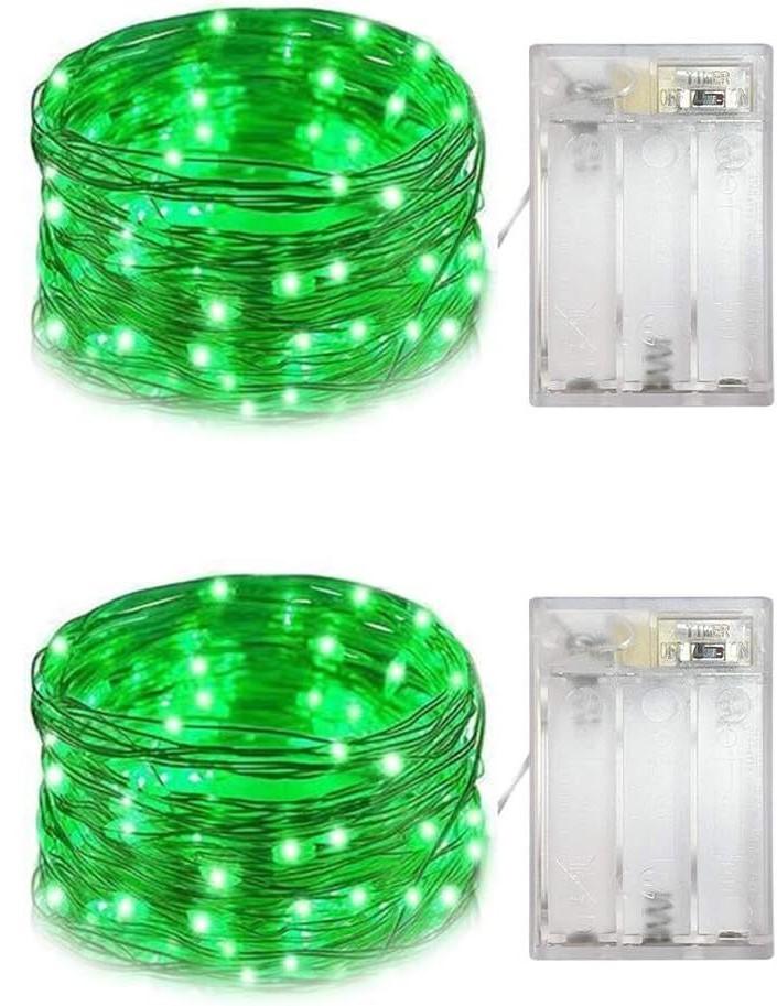 2 Pack Battery Operated Fairy Lights with Timer, Led Mini Lights for Christmas and Halloween Lighting Decoration, 6 Hours ON/18 Hours Off,30 Count LEDs,10 Feet (Green) - no Batteries