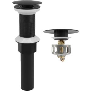 Bathroom Sink Drain,Drain Stopper Bathroom Sink Without Overflow,Pop Up Drain Assembly with Detachable Strainer Basket,Built-in Anti-Clogging, Stainless Steel Nut Mattle Black (Matte Black-big Cap)