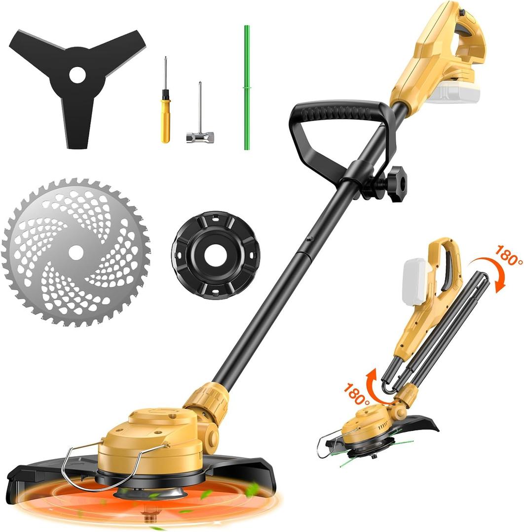 Cordless Weed Wacker for Dewalt 20V Battery,600W Brushless Motor,5800RPM String Trimmer Electric Weed Eater with Dual Safty Design, for Yard and Bush Trimming(No Battery)