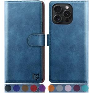 4 x SUANPOT Compatible with iPhone 16 Pro Max 6.9" Wallet case with RFID Blocking Credit Card Holder,Flip Book PU Leather Protective Cover Women Men for Apple 16 Pro Max Phone case Sky Blue