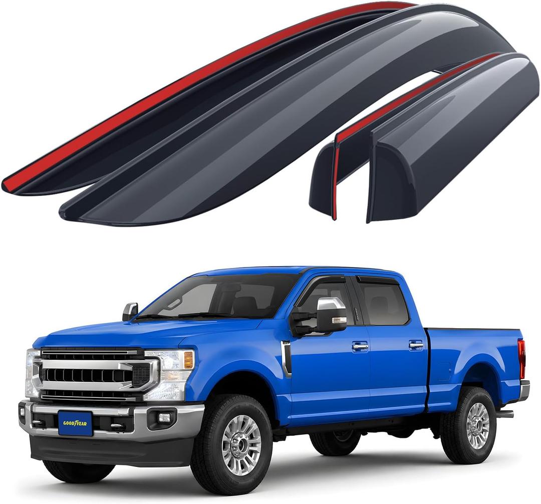 Goodyear Shatterproof Window Deflectors for Ford F250 to F550 Super Duty 2017-2026 Crew Cab, Tape-on Rain Guards, Window Visors, Vent Deflector Visor, Car Accessories, 4 pcs. - GY008899
