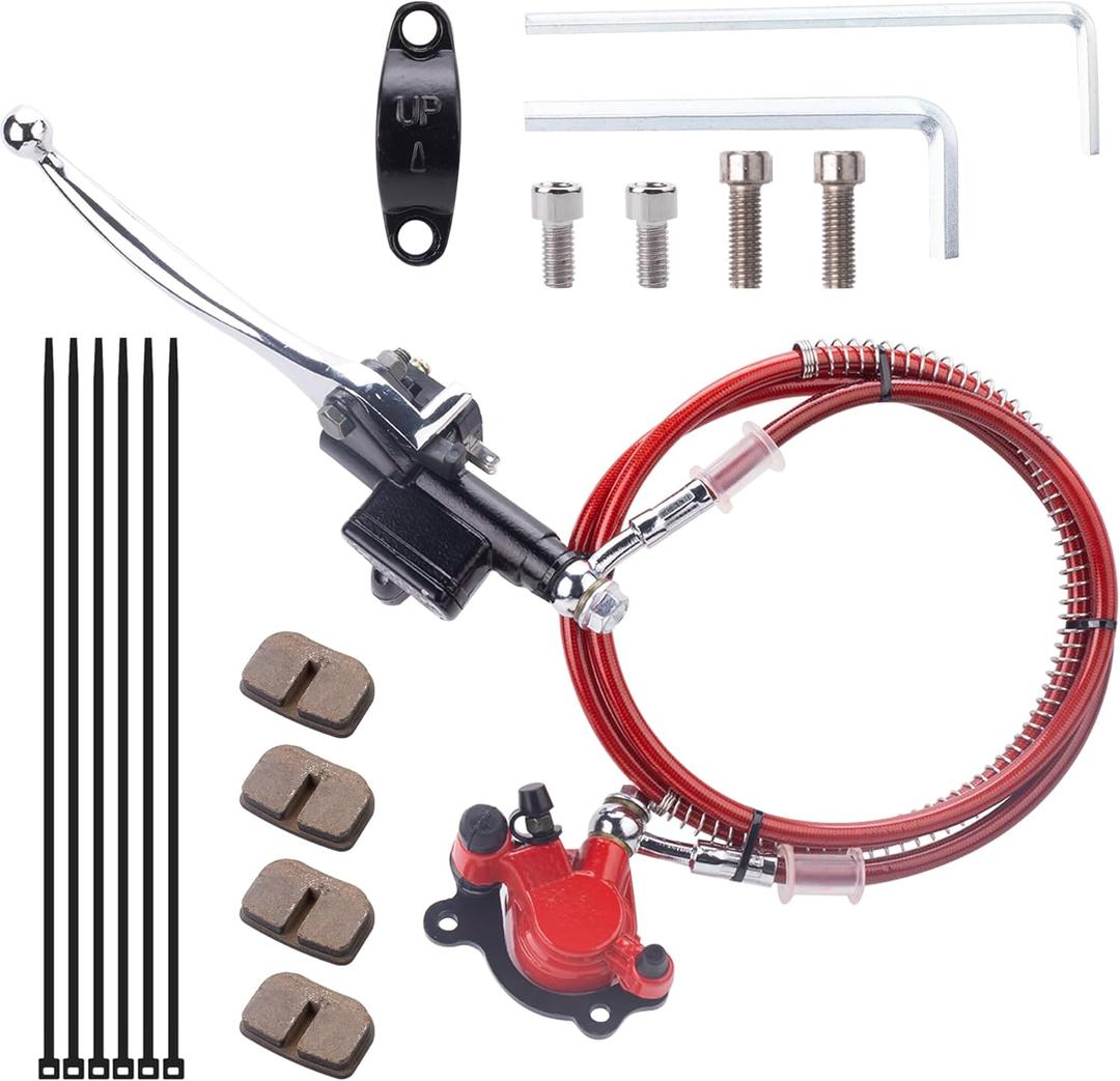 Motor Upgraded red Hydraulic Brake System The Left of The 7/8" Handlebars 50 inch Hose Compatible with Mini Bike Baja Doodlebug DB30 Minibikes Go Karts