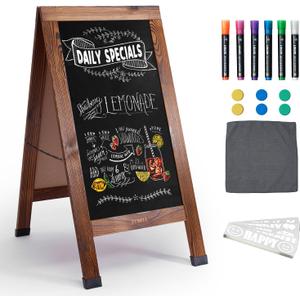 Large Sandwich A-Frame Chalkboard Sign - 40 x 20 Inches Magnetic Wooden Chalk Board for Sidewalk, Stand up Double-Sided Outdoor Easel Display for Restaurant Cafe Shop Wedding Party or Business (Brown)