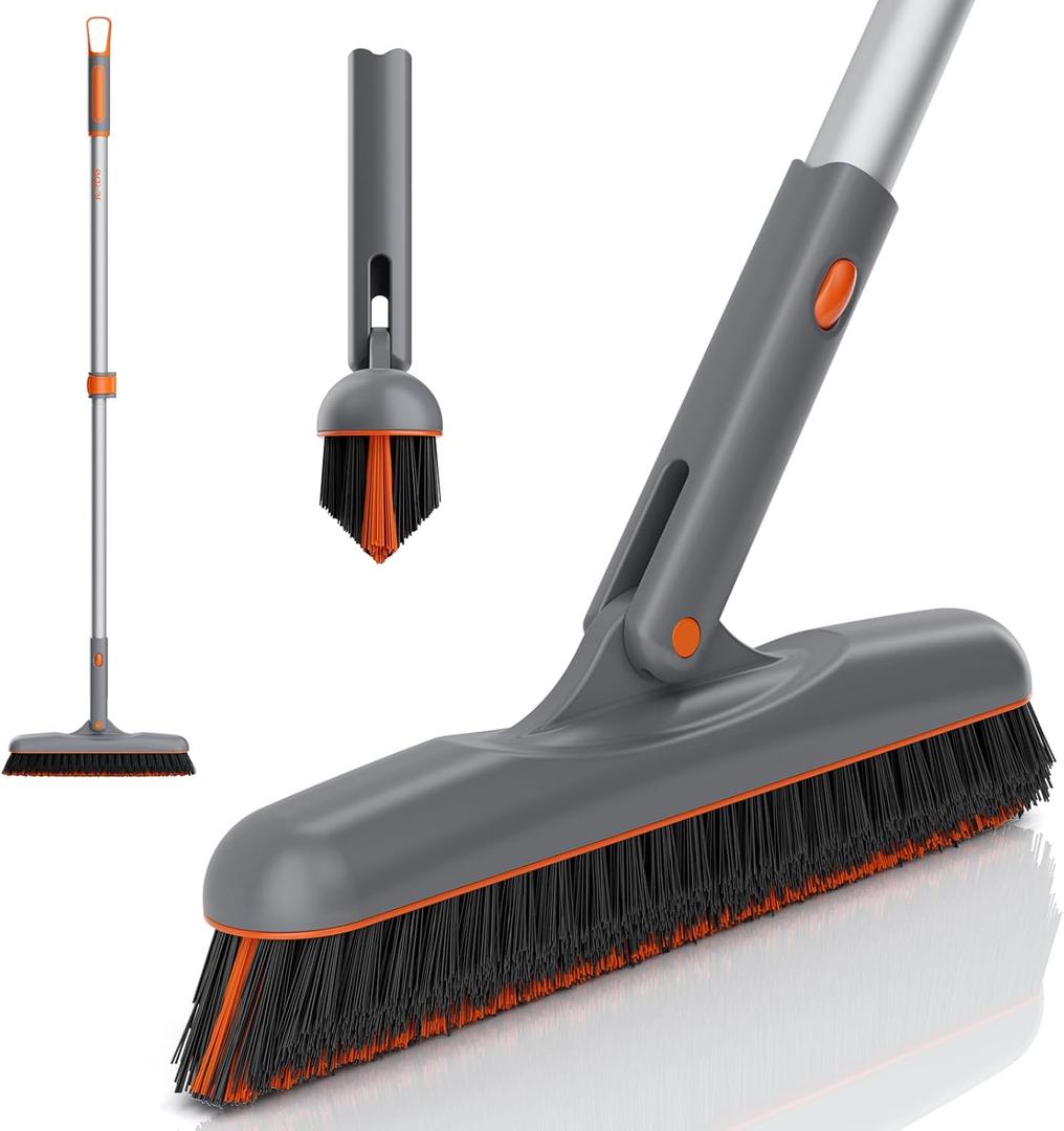 Eazer 53 Grout Brush with Long Handle, 180Rotation Tile Grout Cleaning Tool, V-Shape Shower Scrubber Cleaner, Stiff Bristle for Cleaning Bathroom Wall, Baseboards, Tile Floors - 2 Head