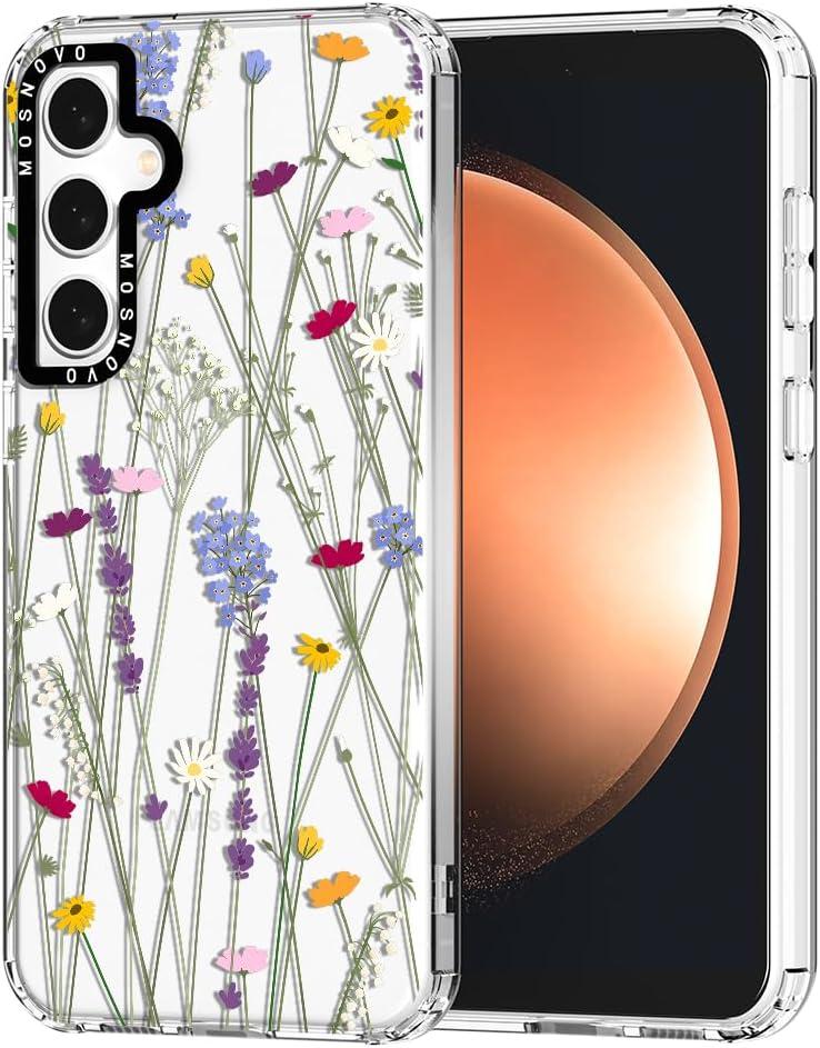 MOSNOVO Case for Samsung Galaxy S23 FE, [Buffertech 6.6ft Military-Grade Drop Protection] [Anti Peel Off Tech] Clear TPU Bumper Phone Case Cover Design - Floral Garden
