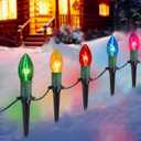38 Feet C9 Christmas Pathway Lights Christmas Decorations Outdoor Yard, 25Pack Walkway Lights with 25 Marker Stakes, Waterproof Connectable C9 String Lights for Driveway Yard Outdoor Christmas Decor (38FT-Multi-colored)
