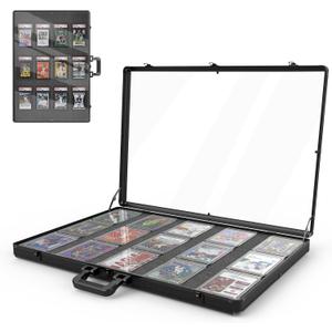 16"x12" Aluminum Card Display Case with Lock, Customizable Foam Insert & Glass Tabletop Showcase for Collectible Trading Cards, Jewelry Storage for Trade Shows