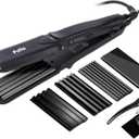 Pulla Hair Straightener and Crimper - 4 in 1 Tourmaline Ceramic Flat and Curling Iron for Hair Styling with Adjustable Temperature - Salon High Heat 320F - 430F for All Hair Types