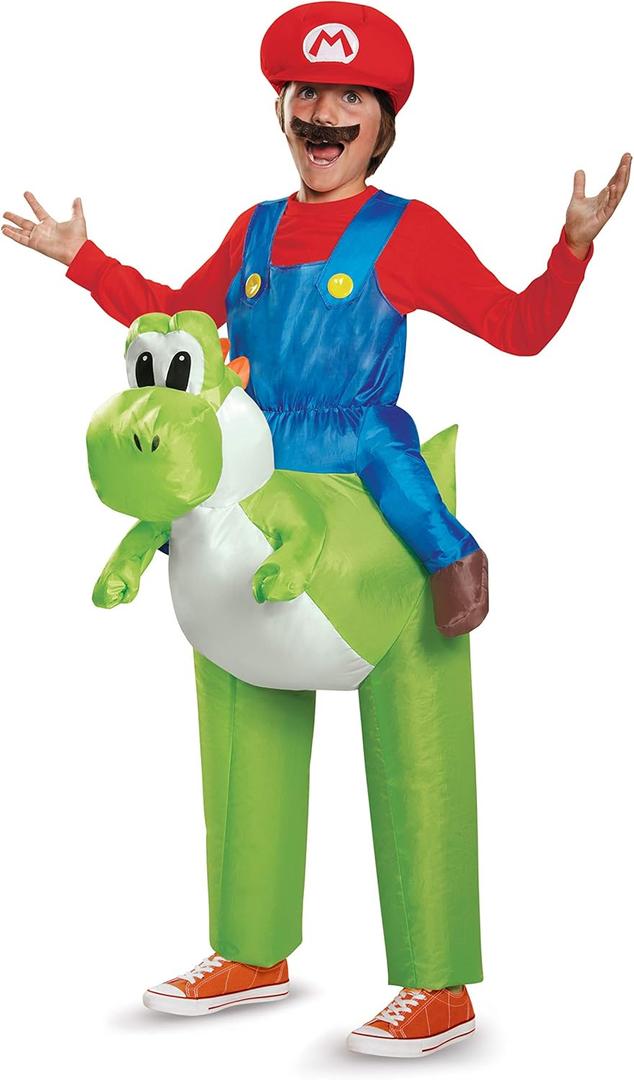 Disguise Super Mario Bros. Mario Riding Yoshi Inflatable Costume, Officially Licensed Super Mario Bros Costume for Kids, One Size