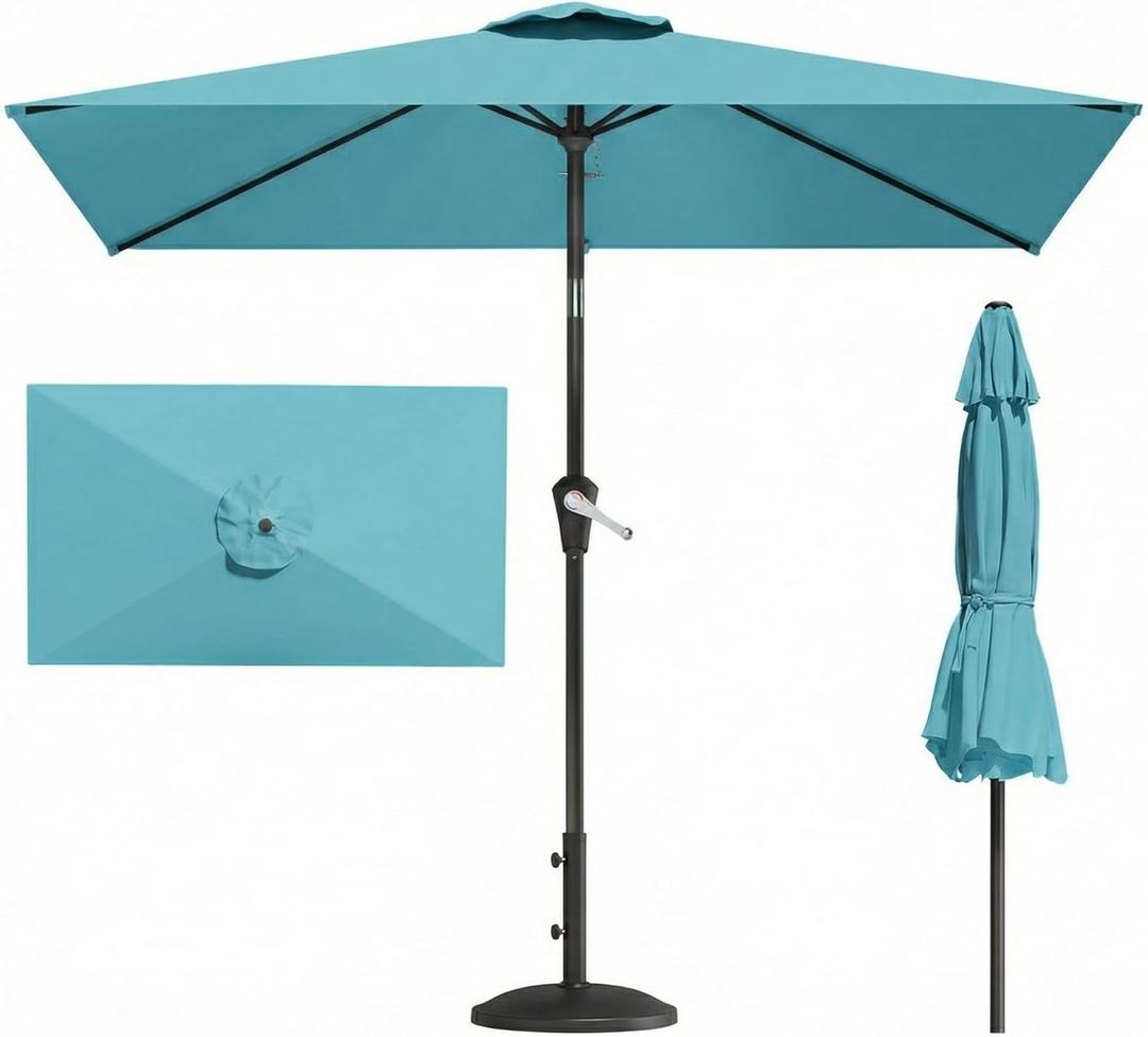 6.5' x 10' Rectangular Patio Umbrella Large Outdoor Market Umbrella w/UV Protection, Push Button Tilt and Crank Lift, Rectangle Table Umbrella for Garden, Deck, Pool, Patio, Sky Blue