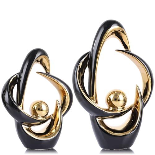 XMGZQ 2PCS Home Decor Accent Ceramic Statue Abstract Sculptures Centerpieces Mid Century Modern Decor for Tables Coffee Table top Decorations for Living Room Desktop Shelf Dining Room Kitchen (Black)