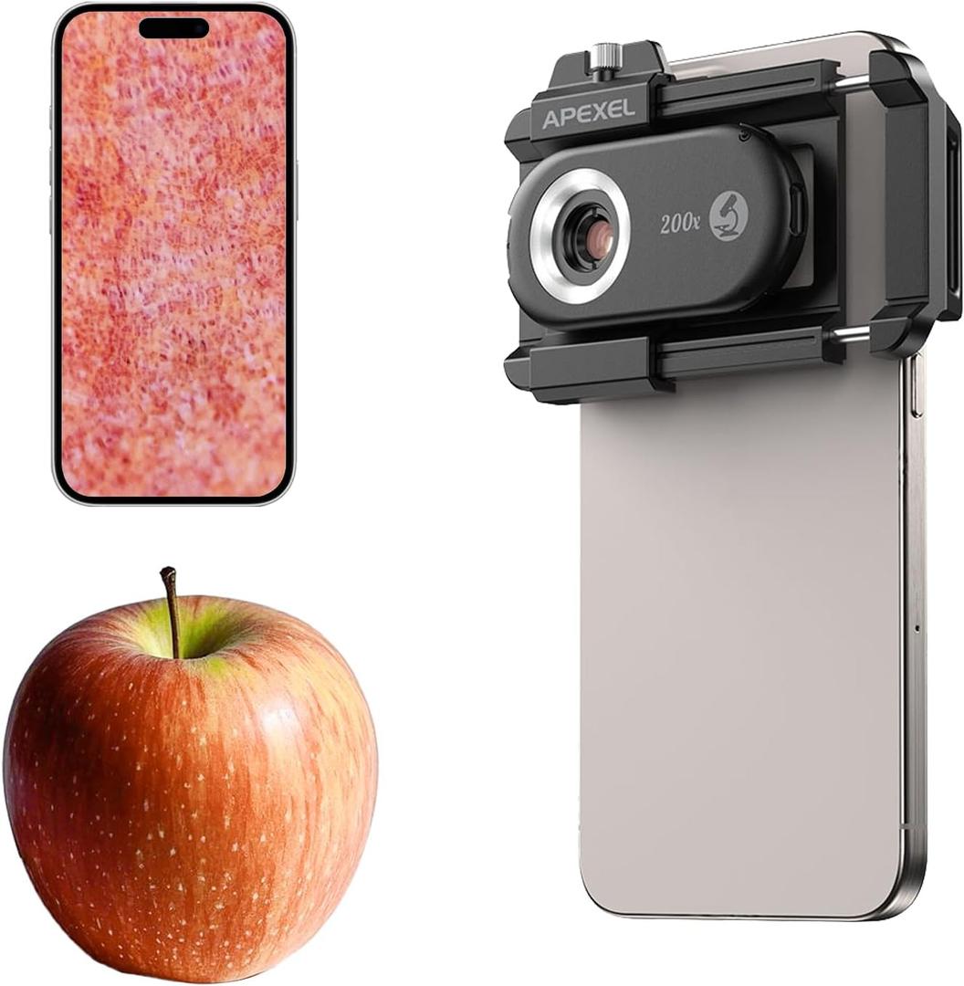 Apexel 200X Phone Microscope Lens Zoom Portable Pocket with CPL Lens and LED/UV Lamp, Inspection of Insect Structures, Flaws in Jewelry, and Circuit Boards,Universal Fixture for iPhone/Android
