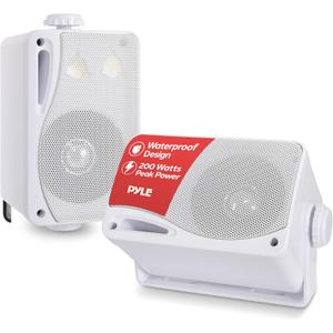3-Way Weatherproof Outdoor Speaker Set - 3.5 Inch 200W Pair of Marine Grade Mount Speakers - in a Heavy Duty ABS Enclosure Grill - Home, Boat, Poolside, Patio, Indoor Outdoor Use - Pyle PLMR24 (White)